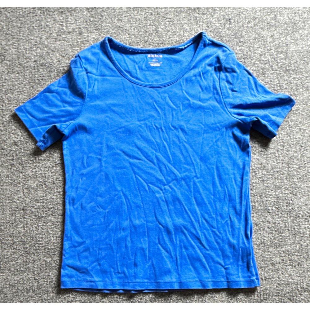 White Stag Ladies Blue Solid Crew Neck Short Sleeve 100% Cotton T-Shirt L 12-14